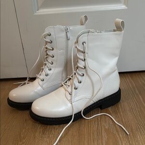 White Lace-Up Ankle Boots